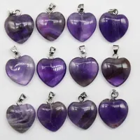 Charms Wholesale Natural Stone Amethysts Quartz Crystal Agates16mm Heart Pendant for DIY Jewelry Making Necklace Accessories 30pcs 230328