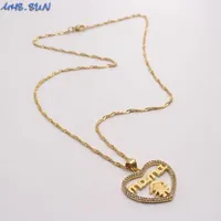 Chains MHS.SUN Mother's Day Gifts Zircon Heart Boy Girls Mama Pendant Necklace Fashion Gold Plated Chain CZ Jewelry
