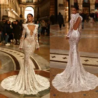 Luxurious Mermaid Wedding Dresses Lace Illusion Appliques Bridal Gown Custom Made Beading Embroidery Wedding Gowns