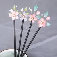 Fashion Women Hair Sticks Vintage Wooden Chinese Style Hair Clip Flowers Imitation Pearl Hairpins Clothes Jewelry Accessories