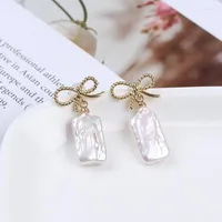 Stud Earrings 9 15mm Square Pearl Earring Bowknot Accessories For Women Jewelry