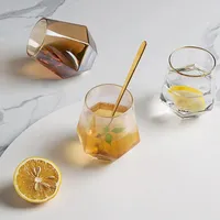 Mugs Creative Geometric Six-Side Glass Golden Edge Silver Household Transparent Drink Cup Tea Whiskey