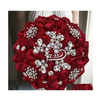 Decorative Flowers Wreaths 1Pc Lot Wine Red Ribbon Bridal Wedding Bouquet With Diamond For Decoration Drop Delivery Home Garden Fe Dhczk