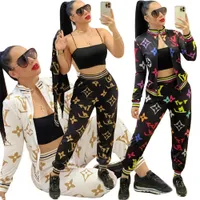 Women Brand Letter Tracksuits Casual 2 Piece Set Long Sleeve Jacket Pants Spring Fall Jogging Suit Zipper Outfits Fashion Sportswear DHL 9034