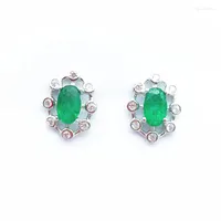 Stud Earrings Luxury Created Emerald Genuine Real Solid Pure 925 Sterling Silver Fashion For Women