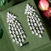Dangle Earrings Trendy Geometric White Cubic Zircon Crystal CZ Drop Earring For Women Bridal Aretes De Mujer Modernos 2023 E-35