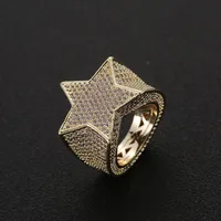 Men Fashion Copper Gold Silver Iced Out Star Ring High Quality Cz Stone Star Shape Ring Jewelry256V