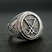 Retro Gothic Lucifer Satan Signet Ring Stainless Steel Rock Punk Seal Rings Men and Women Pagan Jewelry Gift2653