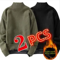 Men s Polos 2PCS Fleece Thickened Mid high collar Sweater Winter Men Solid Color Cold proof Warm Pullover Bottoming Shirt 5XL 23029