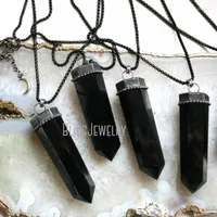 Pendant Necklaces NM42024 Black Obsidian Point Necklace Huge Crystal Obelisk Witch Goth Onyx Tower Pendulum Talisman NecklaceHalloween