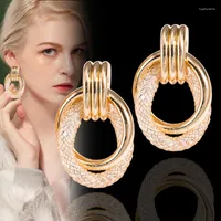Hoop Earrings LEEKER Fashion Gold Color Drop For Women Heart Round Pendant Cubic Zirconia Party Jewelry Accessories 557 LK3