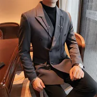 Men's Suits Male Slim Fit Solid Color Business Leisure Blazers British Style Men Double Breasted Suit Jackts Man High-grade Coats S-3XL