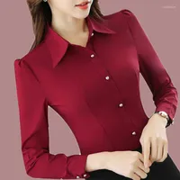 Women's Blouses 5XL Plus Size 2023 Spring Slim Long Sleeve Turn-down Collar Solid Casual Shirts Chic Office Lady Blouse