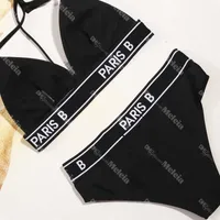 Sexy V Neck Swimwear Letter Jacquard Webbing Swimsuits for Women Backless Swimming Clothes Ladies Beach Wear
