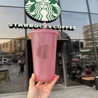 2021  Studded Cup Tumblers 710ml Sakura Powder Plastic Mugs with Straw Factory Supply214n