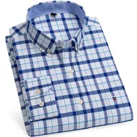 Men's Casual Shirts 100% Pure Cotton Oxford Shirts for Men Long Sleeve Plaid Shirt Striped Male Shirt BusinessTartan Red Shirt Men Designer Shirts 230329