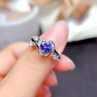 Cluster Rings 2023 Flower Style Natural Tanzanite Ring 5x5 Mm Precious Gemstone For Wedding Solid 925 Silver Jewelry Good Gift