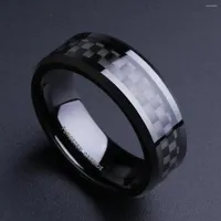 Wedding Rings Fashion 8mm Men's Stainless Steel Ring Inlay Black Carbon Fiber Engagement Jewelry Anniversary Gifts Drop