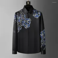 Men's Casual Shirts 2023 Luxury Rhinestone Men Long Sleeve Slim Business Formal Dress Shirt Social Praty Clothing Camisa Masculina