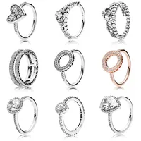 NEW 100% 925 Sterling Silver pandora Ring fashion Popular Charms Wedding Ring For Women Heart-shaped Lovers Round Rings DIY Jewelr246k
