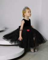 Girl Dresses Modern Black Flower Birthday Party Ball Gown Dress For Girls Kids Pageant With Bow