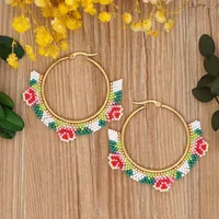 Hoop Earrings Rice Bead Simplicity Bohemia Ornaments Hand Weaving Geometry Exaggeration Colour Daisies Flower Big Ring
