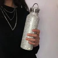 Water Bottles 350ml500ml750ml Diamond Thermos Bottle Insulated Vacuum Cup Stainless Steel Flask Bottle Drinking Kettle 230328
