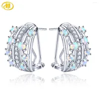 Hoop Earrings Natural Opal Solid Silver S925 Clip Earring 1.2 Carats Genuine Cabochon Gemstone Women Classic Fine Jewelry Casual Styles