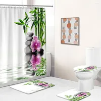 Toilet Seat Covers Beautiful Flower Bamboo Print Home Decor Bathroom Cover Sets Waterproof Shower Curtain Mats Carpet Rugs Suits