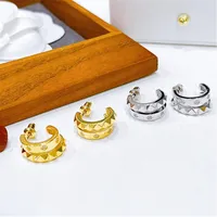 Stud Earrings GSOLD Korean Delicate Geometric Spike Pattern Ear Studs Shiny Zirconia Double Layer C Shape Earring Women Fashion Jewelry