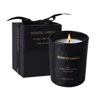 Scented Candles Black Glass Jar Pillar Long Lasting 30 hours Soy Wax For Home Women Gifts Office Romantic Travel Goods Santal301m