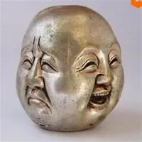Vintage China's old white silver 5CM lucky four face Buddha statues Tibetan Silver bronze335N
