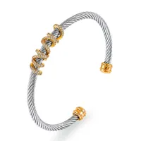Armreif Heißer Verkauf Stahl Twisted Wire Room Gold Öffnungsarmband Edelstahl Intarsien Ziegel Armband Kabel Drahtseil Armband 230214