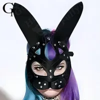 Party Masks Half Eyed Rabbit Ear mask Fashionable Face Restraint Adult Game Sex Body Shoulder Strap Pu Leather Seat Belt Hobby Costume Makeup Seks 230329