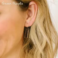 Hoop Earrings Green Purple Simple Triangle 14k Gold Filled Handmade Bohemian 925 Sterling Silver For Young Girl Vintage Jewelry Gift