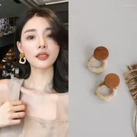 Stud Earrings Women's Elegant Retro Vintage Wood Acrylic All-match Korean Style Top Quality Fashion Jewelry Cute