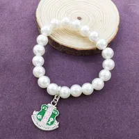 Strand Handmade Elastic Line White Pearl Greek Sorority Shield Letter Charm Pendant Bracelet Women Jewelry Top Sellers