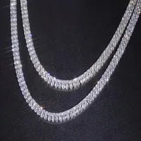 14K Gold Silver 2 Row Tennis Chain Choker 3mm Zircon Lab Diamond Hip Hop Iced Necklace 18inch 22inch185R
