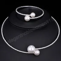 Fashion Crystal Rhinestone Necklaces Bracelet Girls Adjustable Imitation Pearls Choker Bangle Women Wedding Party Jewelry Gifts