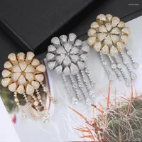 Dangle Earrings 44 72 Mm Fashion Blossom Tassel Pendant Party Full Cubic Zirconia Drop Statement Jewelry