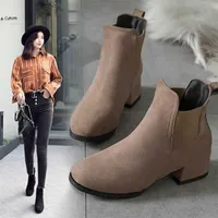 Boots Women Ankle Boots Knitted Boots Women's Chelsea Female Flock Low Heel Ladies Slip On Shoes Woman Warm Fur Boors Plus Size 35-41 AA230329