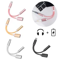 2 in 1 Charger Audio Type C Adapters Braided Cables Earphone Headphones Jack Adapter Connector Cable 3.5mm Aux Headphone For Samsung Android Phones