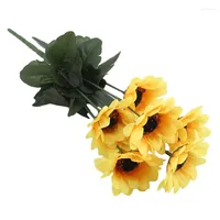 Decorative Flowers 7 Heads Yellow Silk Sunflower Artificial Branch Bouquet For Home Office Party Garden El Wedding Decoration