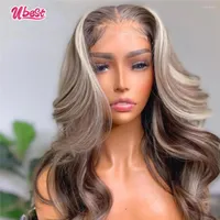 Ash Grey Colored Body Wave Wigs Brazilian Remy Human Hair For Women HD Transparent Lace Frontal Pre Plucked
