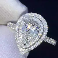Water Drop Promise 925 Sterling silver Engagement Ring Pear cut Diamond Wedding band rings for women Jewelry243N