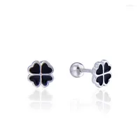 Stud Earrings Authentic 925 Sterling Silver Earring Black Clover Glaze For Women Girl Wedding Party Jewelry Gift