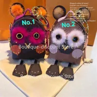 Luxury Mink Fur Owl Keychain Famous Brand Mini Backpack Keychains Flower Headphone Bag Decoration Accessories Coin PurseGRFN288B