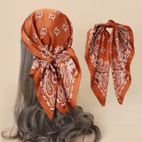 2023 Silk Scarf Neckerchief Shawl Wraps Print Silk Satin Scarf Square Women Muslim Hijab Elegant Headband cashmere