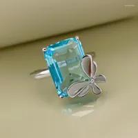 Cluster Rings Butterfly Big Cocktail For Women Silver Color Blue Yellow Crystal Luxury Finger Accessories Wedding Party Jewelry KAR107