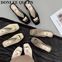 Slippers 2023 Brand Mule Shoe Women Elegant Ladies Slide Low Heel Outdoor Flip Flops Metal Buckle Casual Sandal Female Mujer